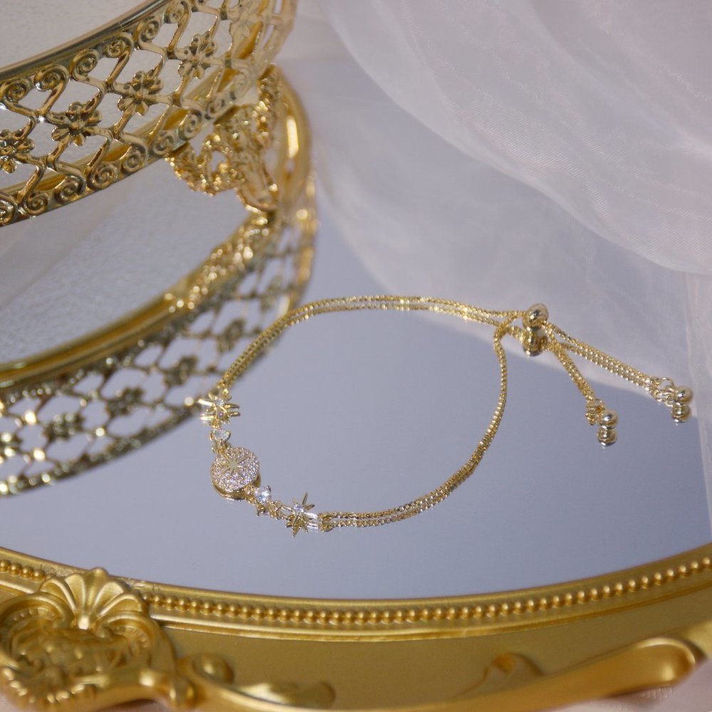 NEW 14K Gold Plated Diamond Star Bracelet a - Picture 2 of 7